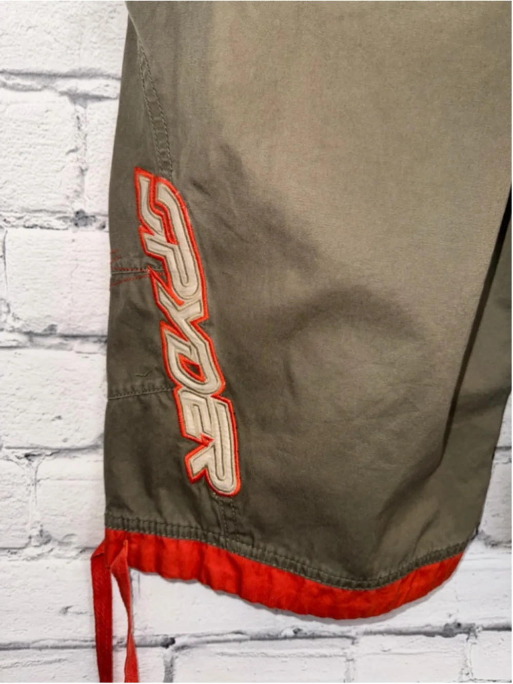 Men's Spyder Cargo Shorts size XL Olive Green with Orange Embroidery Streetwear